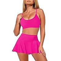 Pink Queen Women's High Waisted Bikini Set Two Piece Swimsuit Scoop Neck Spaghetti Straps Swim Skirt Bathing Suit