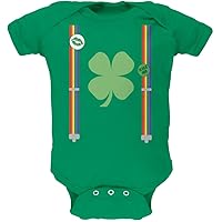 Old Glory St. Patricks Day - Rainbow Suspenders Kelly Green Soft Baby One Piece - 9-12 Months