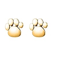 14K Yellow Gold Plated Studs Dog Paw Print Earrings, Dainty Dog Earrings, Dog Paw Earrings for Women (yellow-gold-plated-base)
