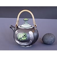 Handmade Stoneware Teapot with Wicker Handle - Unique Ceramic Kettle - Matte Black Tea Pot - Artistic Pottery - Home Decor