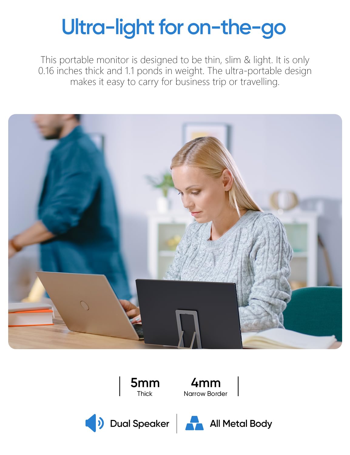 ARZOPA Portable Monitor 17.3 Inch - Full HD IPS Screen Portable Laptop Monitor, Dual Speakers, USB C & HDMI, Compatible with PC Mac Phone Xbox Switch PS5-A1 MAX Table
