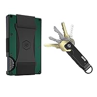 The Ridge Secure Essentials Bundle: Minimalist RFID-Blocking Slim Wallet with Cash Strap Forest Green & Compact Key Organizer Set Aluminum Black