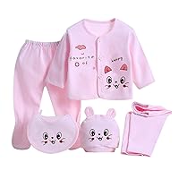 Girls Size 7 Outfits 5PCS Boys Girls Set +Bib Sleeve Long Baby Tops+Hat+Pants Cartoon Outfits Girls (Pink, One Size)