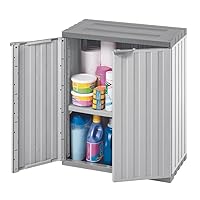 Storage Cabinet Large Tall Plastic Container, 2 Levels, Gray