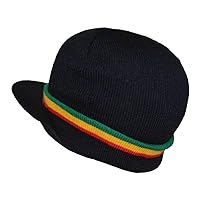 MM Rasta Visor Beanie Cap Stripe Jamaica Reggae Black Red Yellow Green