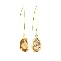 Guntaas Gems Classic Rough Citrine Long Ear Wire Earring Gold Plated Brass Jewelry Raw Gemstone Dangle Earrings