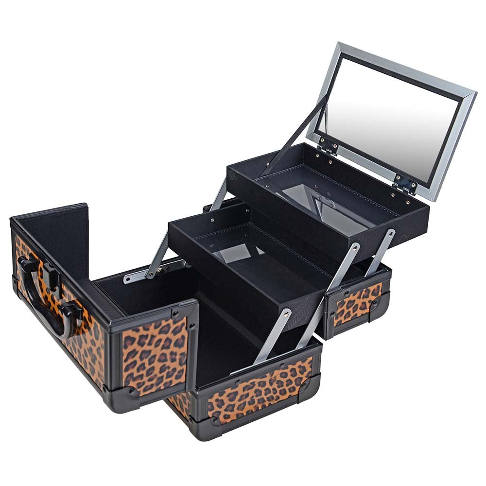 SHANY Chic Makeup Train Case Cosmetic Box Portable Makeup Case Cosmetics Beauty Organizer Jewelry storage with Locks, Multi trays Makeup Storage Box with Makeup Mirror - Lost Cheetah