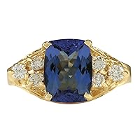 2.41 Carat Natural Blue Tanzanite and Diamond (F-G Color, VS1-VS2 Clarity) 14K Yellow Gold Engagement Ring for Women Exclusively Handcrafted in USA