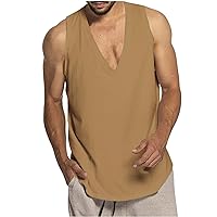 Mens V Neck Sleeveless Shirts Loose Fit Basic Tank Tops Casual Summer Beach Tee Shirt Vest Sports T-Shirt Top