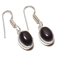 Best Gift Jewelry For Girls! Black Onyx HANDMADE Sterling Silver Plated Earring 1.25