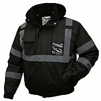 High Visibility Reflective Jackets for Men, Waterproof Safety Jacket for Men with Pockets, Black Work Construction Coats for Winter Cold Weather,3XL, 1 Pack