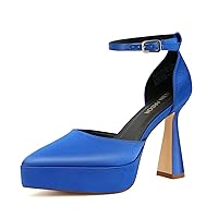 JENN ARDOR Women’s Chunky Platform High Block Heels Pointed Closed Toe Ankle Strap Comfortable Sexy Party Dress Wedding Pumps Shoes