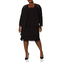 S.L. Fashions Women's Plus Size Embellished Shoulder Chiffon Tiered Jacket, Formal Events, Mother of The Bride Dress