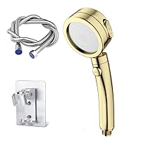 Shower System Shower Head, Universal Handheld Shower Head with ON/Off Pause Switch 3-Settings Water Saving Showerhead with 2M Explosion-Proof Hose and Paste Shower Bracket,Gold