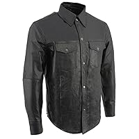 Milwaukee Leather Men's Lambskin Leather Shirt with Snap Down Collar (Black, XX-Large)