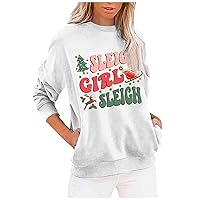 Sleigh Girl Sleighr Letter Women Cute Sweatshirt Long Sleeve Christmas Pullover Tops Lightweight Shirts with Pockets