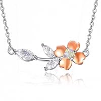 OHAYOO Cherry Blossoms Necklace 925 Sterling Silver Pink Cherry Blossom Pendant Necklace Opal Necklace Cherry Flower Jewellery Opal Gifts for Women Girls