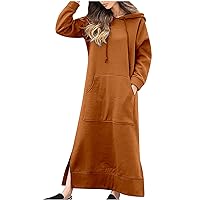 Maxi Hooded Dress for Women Split Hem Hooded Long Sweatshirt Dress with Pockets Long Hoodies 2023 Fall Fashion