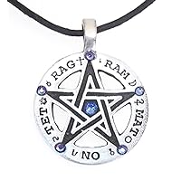 Pewter Pentagram Tetragrammaton Runes Pendant with 6 Swarovski Crystal for Birthday on Leather Necklace