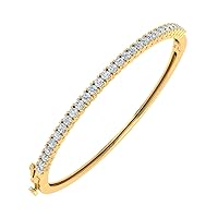 FINEROCK 1 1/2 Carat Prong Set Diamond Ladies Bangle Bracelet in 10K Gold