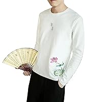 Chinese Style Antique Linen Leisure Loose O-Neck Collar Long Sleeve T-Shirt Spring Autumn Clothing