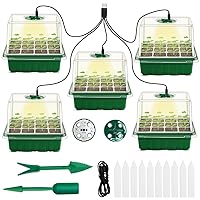 Seed Starter Tray with Grow Light, 5 Packs Plant Starter Tray Seedling Starter Kit with Humidity Domes Base Indoor Greenhouse Mini Propagator Station for Seeds Growing Starting (12 Cells per Tray)