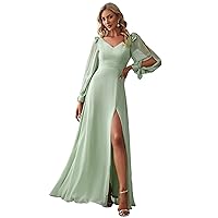 Ever-Pretty Women's Elegant Double V Neck Long Sleeve Formal Dress High Waist Split Formal Evening Gowns 80116