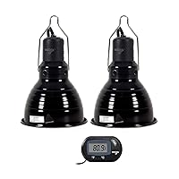 WACOOL Reptile Light Fixtures Pack of 2 & Thermometer, Optical Reflection Reptile Heat Lamp Fixtures & Temperature Gauge for Reptile Heat Lamp UVB Light Bulb (5.5INCH)