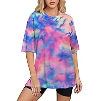 SCBFDI Oversized T-shirts for women, women's summer tunic tops, casual short sleeves, tie dying, basic tea shirts, loose fit, trendy clothing