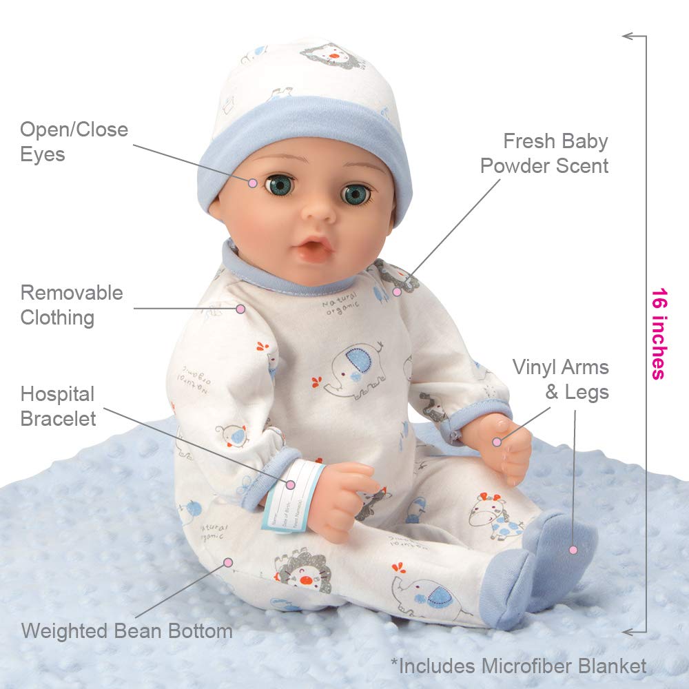 ADORA Adoption Baby Boy Handsome - 16 inch Realistic Newborn Baby Doll with Accessories and Certificate of Adoption