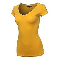Women's Solid V-Neck Short Sleeves Everyday Top (S-3XL)