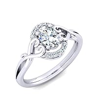 0.34Cts Oval Sim Diamond in 14K White Gold Finish Heart Promise Engagement Ring