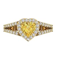 1.72ct Heart Cut Solitaire with Accent Halo split shank Canary Yellow Simulated Diamond designer Modern Ring 14k Yellow Gold