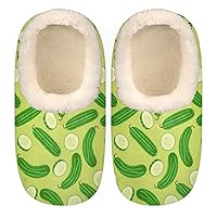 Slice Cucumber House Slippers for Women/Men, Non-Slip House Slipper Socks, Plush Lined Slippers Shoes for Boys Girls Teens Indoor Bedroom (Green Fruit Vegetables)