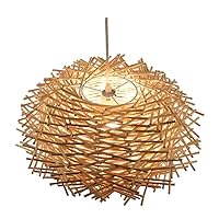 Pendant Lamp Japanese-style Bamboo Shade In Ceiling Light Hand Woven Rattan Bird Nest Wooden Hanging Lighting Hardwired Task E27 Edison Fixture 11.9inch Dia for Bar Coffee Shop Book Store Living