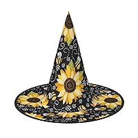 Mqgmzsunflower Bees Print Enchantingly Halloween Witch Hat Cute Foldable Pointed Novelty Witch Hat Kids Adults