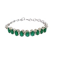 Simulated Green Emerald Gemstone Handmade Light Weight Designer Tennis Bracelet for Women 925 Sterling Silver Bracelet Jewelry by Artisan