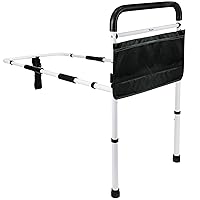 Vaunn Medical New Adjustable Bed Assist Rail Handle (Passed ASTM F3186–17 Safety Standard) and Hand Guard Grab Bar, Bedside Safety and Stability (Tool-Free Assembly), White/Black
