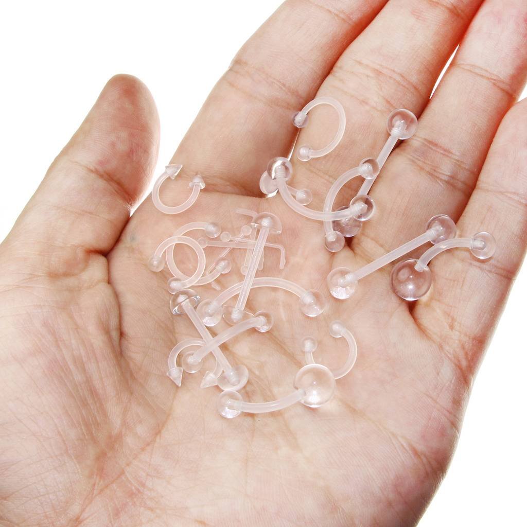 22pcs 14G 16G 18G 20G Clear Flexible Bioplast Retainer Navel Belly Ring Eyebrow Tongue Nipple Barbell Nose Lip Labret Stud