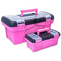 Pink Tool Box for Women - Sewing, Art & Craft Organizer Box Small & Large Plastic Tool Box with Handle - Pink Toolbox Sewing Box Tool Storage Box - Portable Mini Locking Tool Boxes (2 Pack)