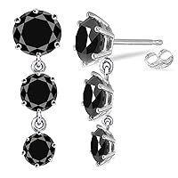 Silver Plated Round Real Moissanite Stud Earrings (9.21 Ct,Black Color,Opaque Clarity)