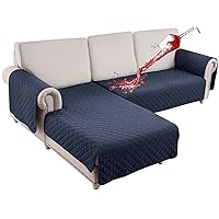 Sectional Couch Covers Waterproof L Shape Sofa Cover 2-Piece Reversible Couch Slipcover with Chaise Lounge Cover Durable Furniture Protector Sofa Slipcovers for Pets Dog Cat (Small, Navy)