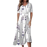 Cute Dresses for Women V Neck Short Sleeve T Shirt Dress Casual Plus Size Summer Dresses Elegant Flowy Maxi Dresses