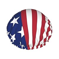 Women Reusable Shower Cap Novelty-Us-American-Flag Double Layers Waterproof Elastic Band Bath Hair Hat Stretch Hem Hair Hat