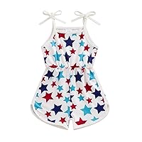 BeQeuewll Toddler girl 4th of July Outfit Tie-up Spaghetti Straps Stars USA Romper 12M 18M 2T 3T 4T Girls 4th of July Outfits