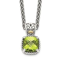 Sterling Silver with 14kt Accent Necklace with Pendant Antiqued with Peridot Necklace