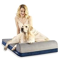 Orthopedic Dog Bed, 7.87-inch Thick Gel Memory Foam Pet Beds with Pillow, Durable Soft Flannel Fabric with Waterproof Liner & Removable Washable Cover Dog Beds for Large Breed Dogs