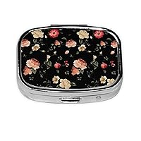Autumn Beautiful Floral Print Pill Organizer, Travel Pill Box, Square Mini Pill Box, 2 Compartment Pill Box