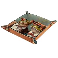Fun Frog Couple Thick PU Leather Valet Catchall Organizer Tray, Brown