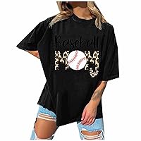 Baseball Mom T Shirts Women Baseball Mama Leopard Print Tee Funny Letter Print Tops Drop Shoulder Short Sleeve Shirt